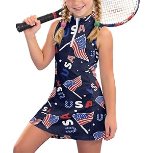 Spowatriy Girls' Tennis Dresses Sleeveless Athletic Golf Dress with Pocket Quarter Zip Up Sundress for Girls 4-15 Years