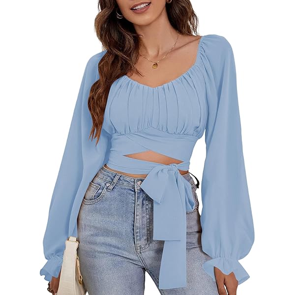 SweatyRocks Women's Long Sleeve V Neck Tie Knot Bandage Wrap