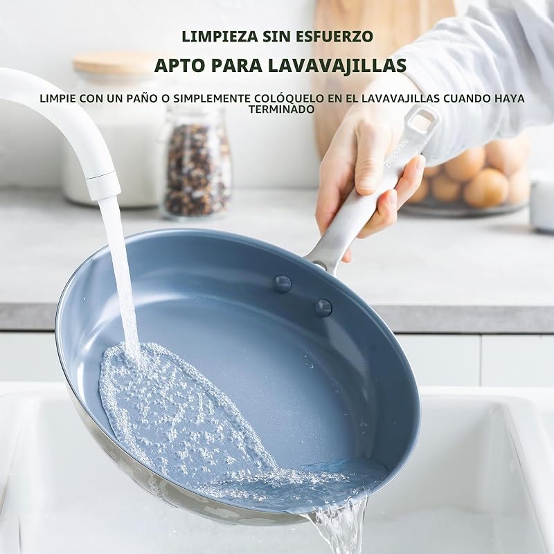 Treviso Juego de 2 Sartenes de Cerámica Antiadherente Sana y Acero Inoxidable de 24 y 28 cm, Sin PFAS, Aptas para Inducción, Horno, Lavavajillas, Plata — foto 8 de 8