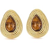 Chunky Tiger Eye Stud Earrings for Women Statement Gold And Brown Earrings Brown Accessories Fashion Jewelry