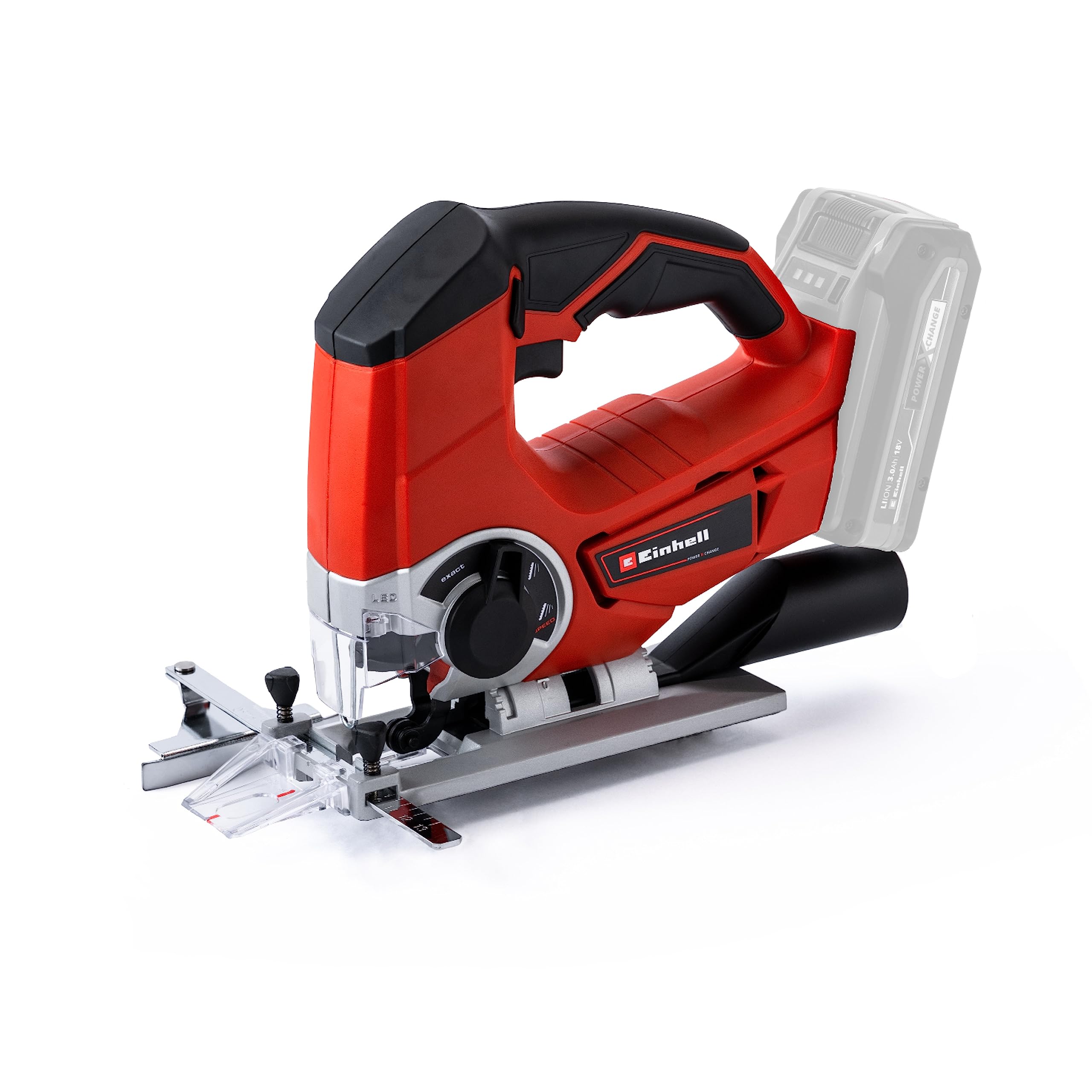 Einhell Cordless Jigsaw 18V Power X-Change, with Angle Adjustment - Battery Powered Electric Saw to Cut Wood, Plastic and Metal, Without Battery TE-JS 18/80 Li