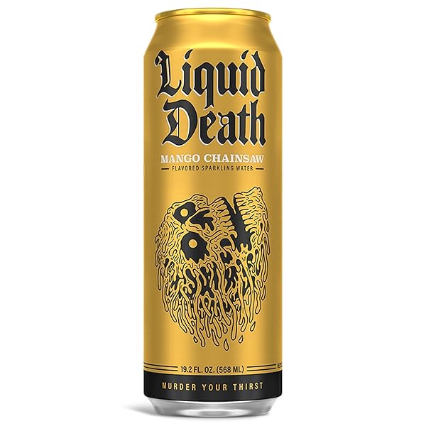 LIQUID DEATH, MANGO CHAINSAW, MANGO-FLAVORED SPARKLING WATER, 8-PACK (19.2OZ CANS), LOW CALORIE & NO ARTIFICIAL SWEETENERS