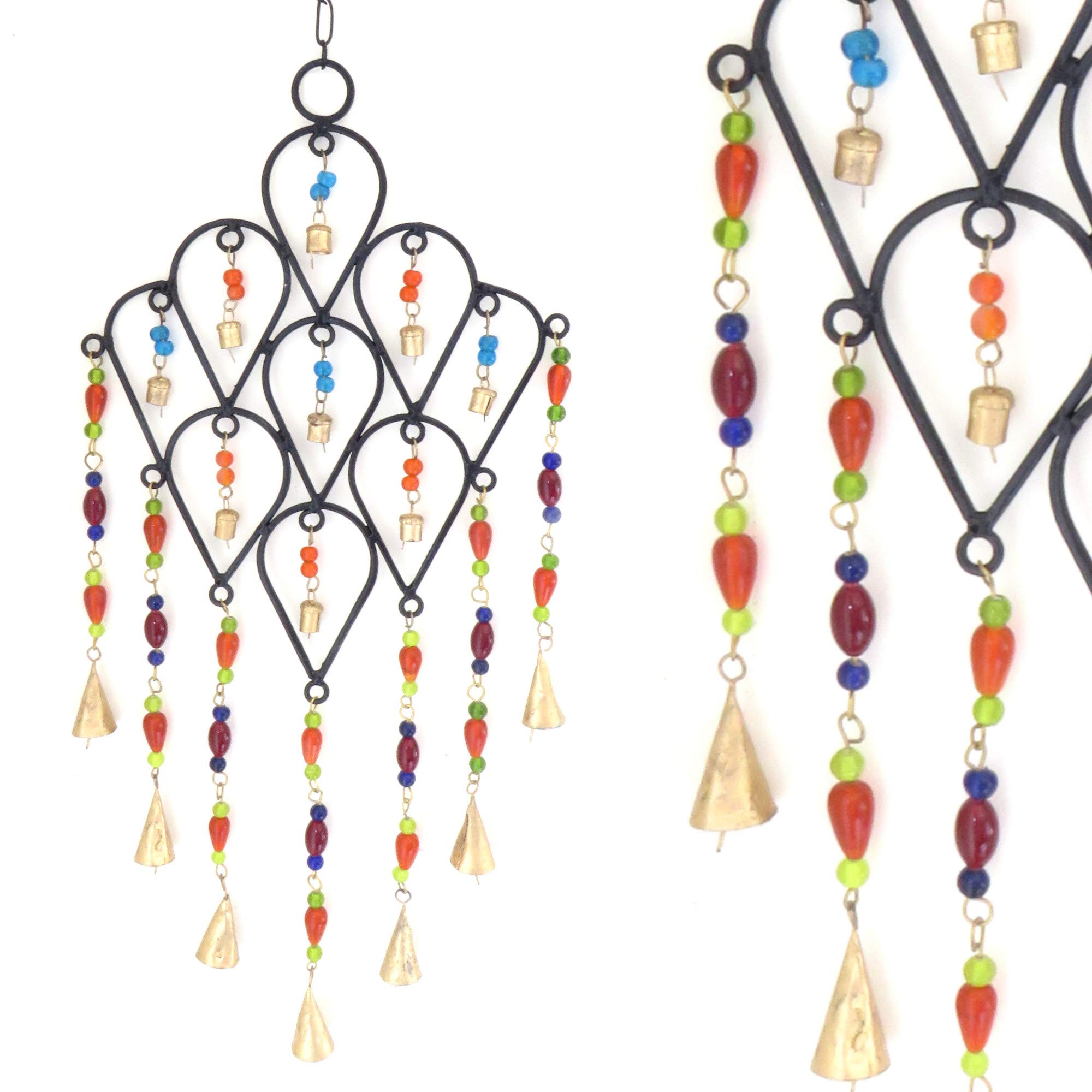 Purity Style Indian Metal Windchime with Coloured Beads and Bells for Indoor or Outdoors, Garden Windchime