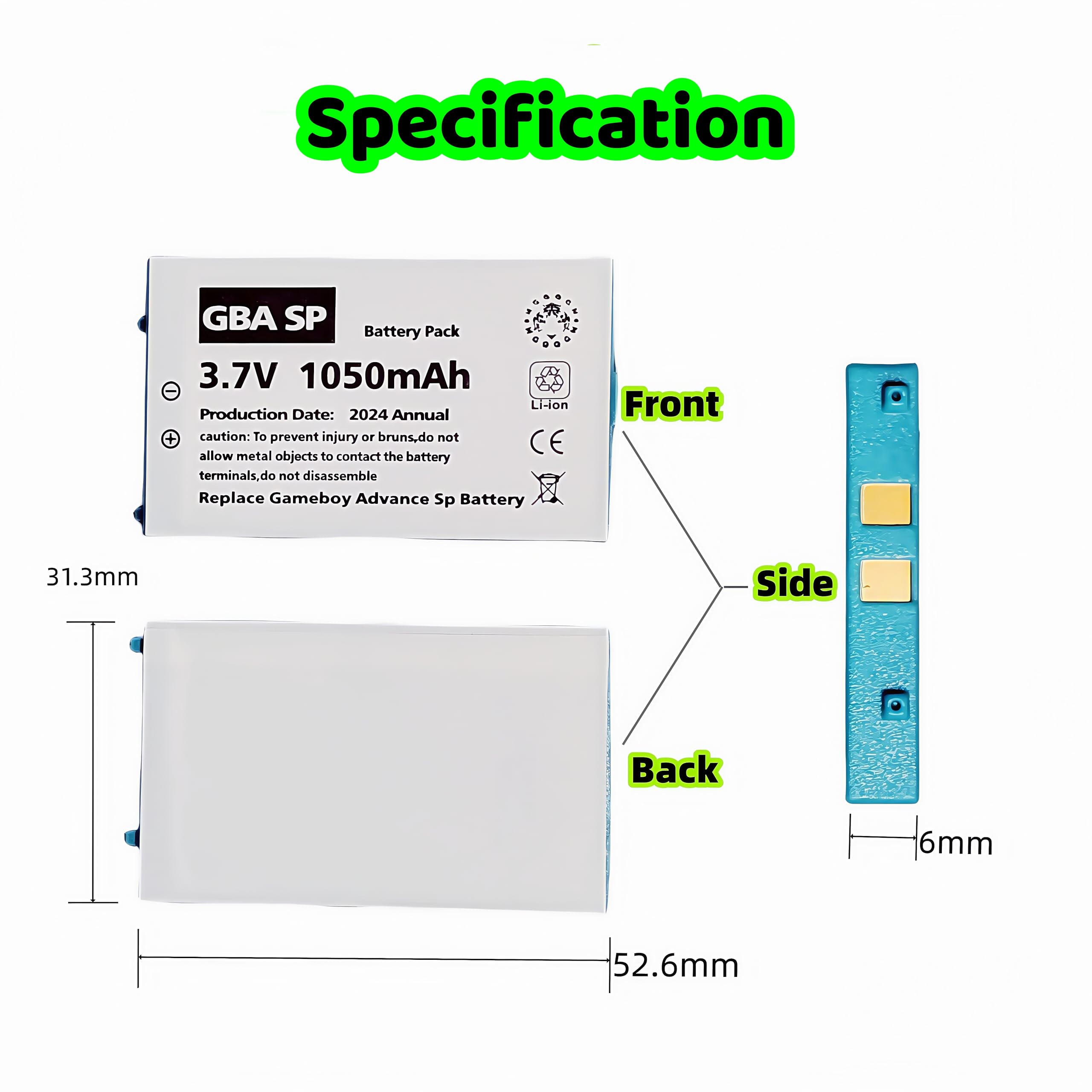 BETTHK 2025 Upgarde Version Real Capacity 1050mAh gba sp Battery Replacement Gameboy Advance sp Battery+Tool Pack Kit for Nintendo