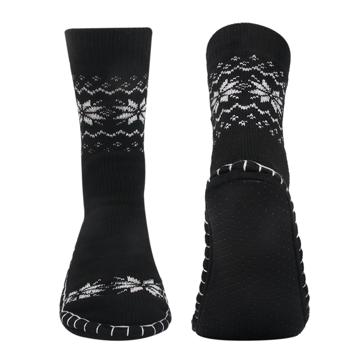 Vihir Men Knitted Non Skid Home Slipper Socks, Snow Flakes-Black