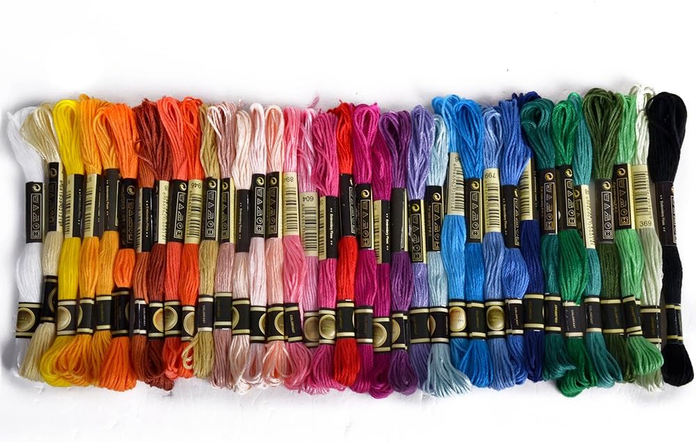 CRSF008 36 Assorted Coloured Skeins 6 Stranded 100% Cotton CXC Cross Stitch Embroidery Thread Floss
