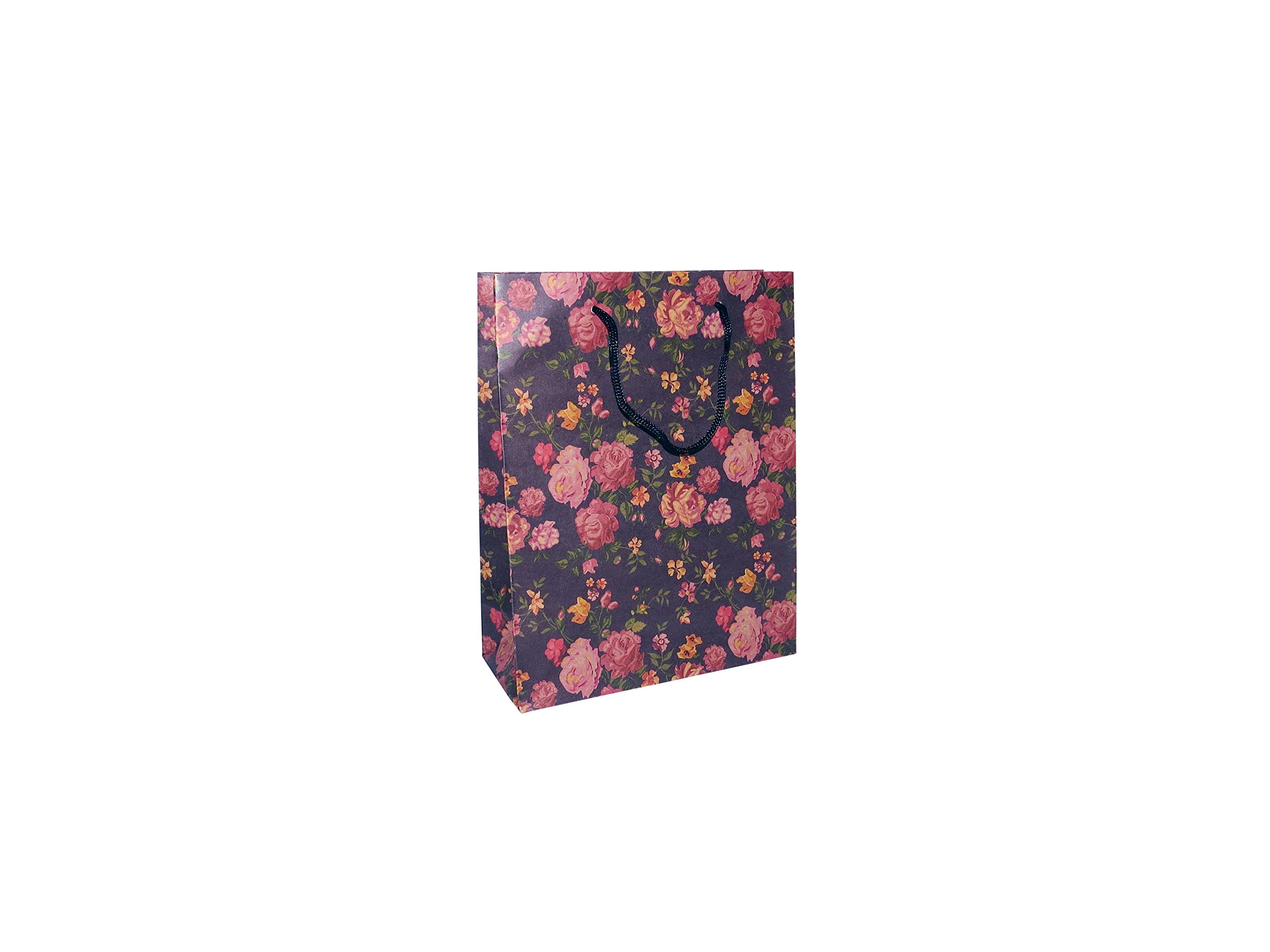 Manchester Royalty x12 BLACK FLORAL GIFT BAGS 24X19X8CM WRAPPING PRESENTS GIFTS PAPER