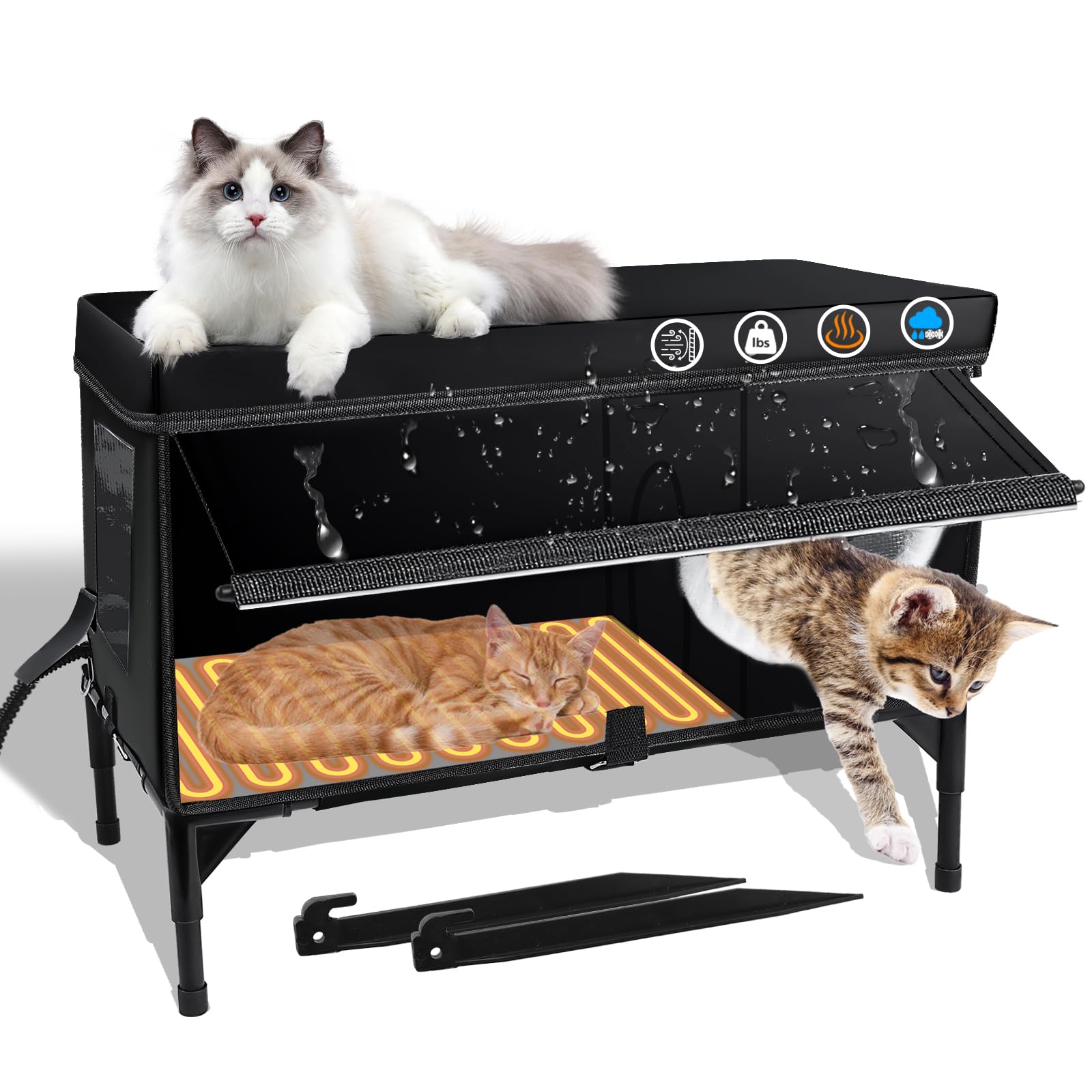 Photo 1 of ***FACTORY SEALED*** Outdoor Heated Cat House Weatherproof with Heating Pad, Insulated Heated Cat House for Outside, Feral Cat Houses for Outdoor Cats Waterproof Winter, Stray Cat Shelter, Pet House-Black,L