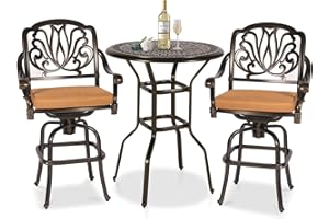 W WARMHOL 3 Pieces Patio Swivel Bar Set, Patio High Top Bar Table and Chairs Set, All-Weather Cast Aluminum High Swivel Bar Stools Chair Set of 2 and 35.4" Table, Patio Bistro Set for Garden,Balcony