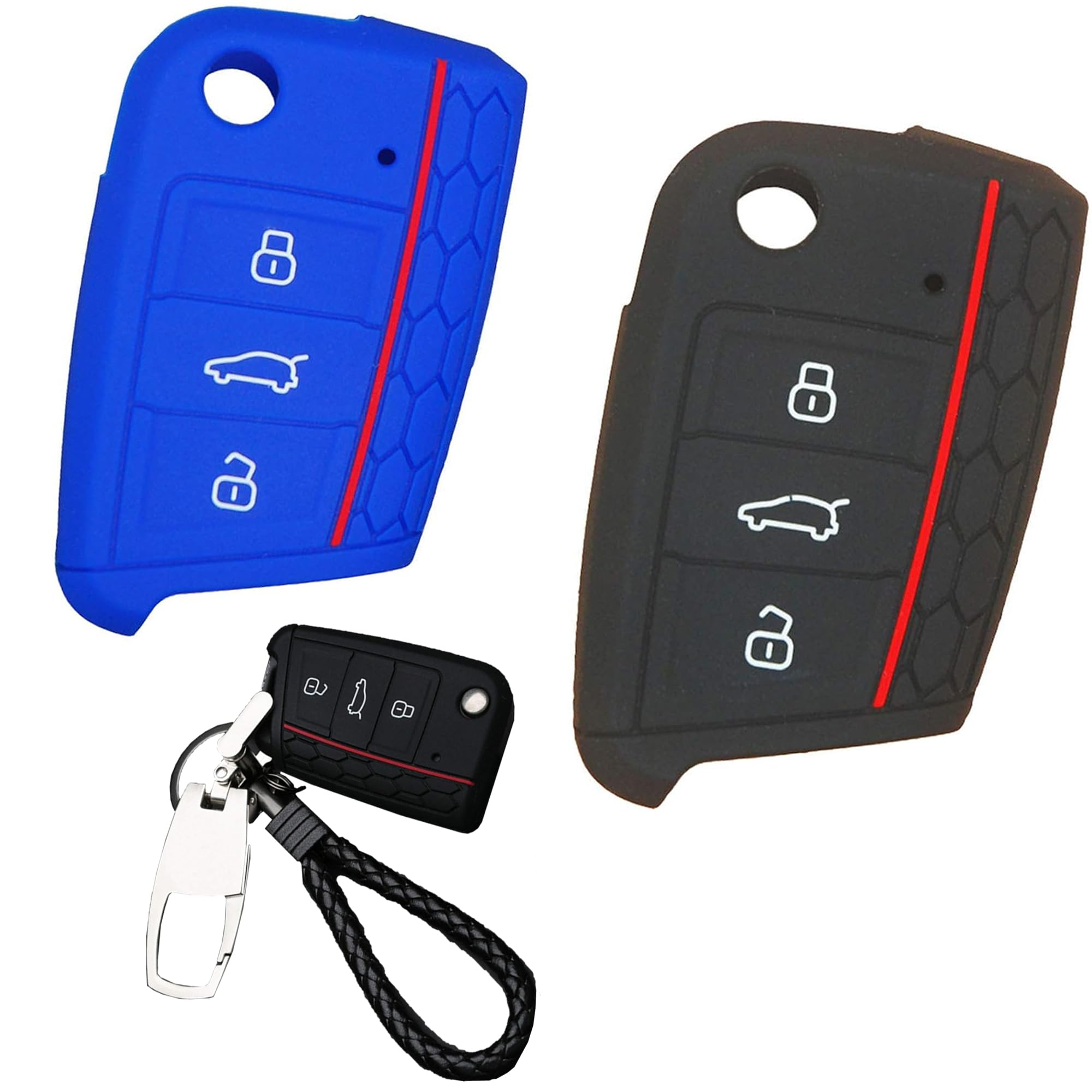 DXIA 2 Pack Silicone Car Key Protection Case, Key Fob Cover, New Car Remote Fob Case for VW Golf, Black/Blue