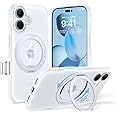 TORRAS 360° Ostand Fitness for iPhone 16 Case with Rotating Magnetic Stand [Camera Control Button] [Fit for MagSafe] [Mil-Grade Protection] Stable Kickstand, Enhanced Grip& Comfort, Glacier White 6.1"