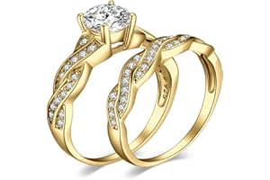 JewelryPalace Wedding Bands Engagement Rings for Women, 14K Gold Plated 925 Sterling Silver Cubic Zirconia Promise Rings for Her, Infinity Anniversary 1.5ct Simulated Diamond Ring