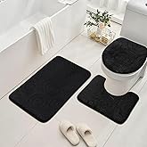 lfcforldx Bathroom Rug Sets 3 Piece, Memory Foam Non Slip Bathroom Rug, Toilet Rugs U Shaped Washable, Soft Absorbent Bath Mats for Bedroom, Kitchen, Black
