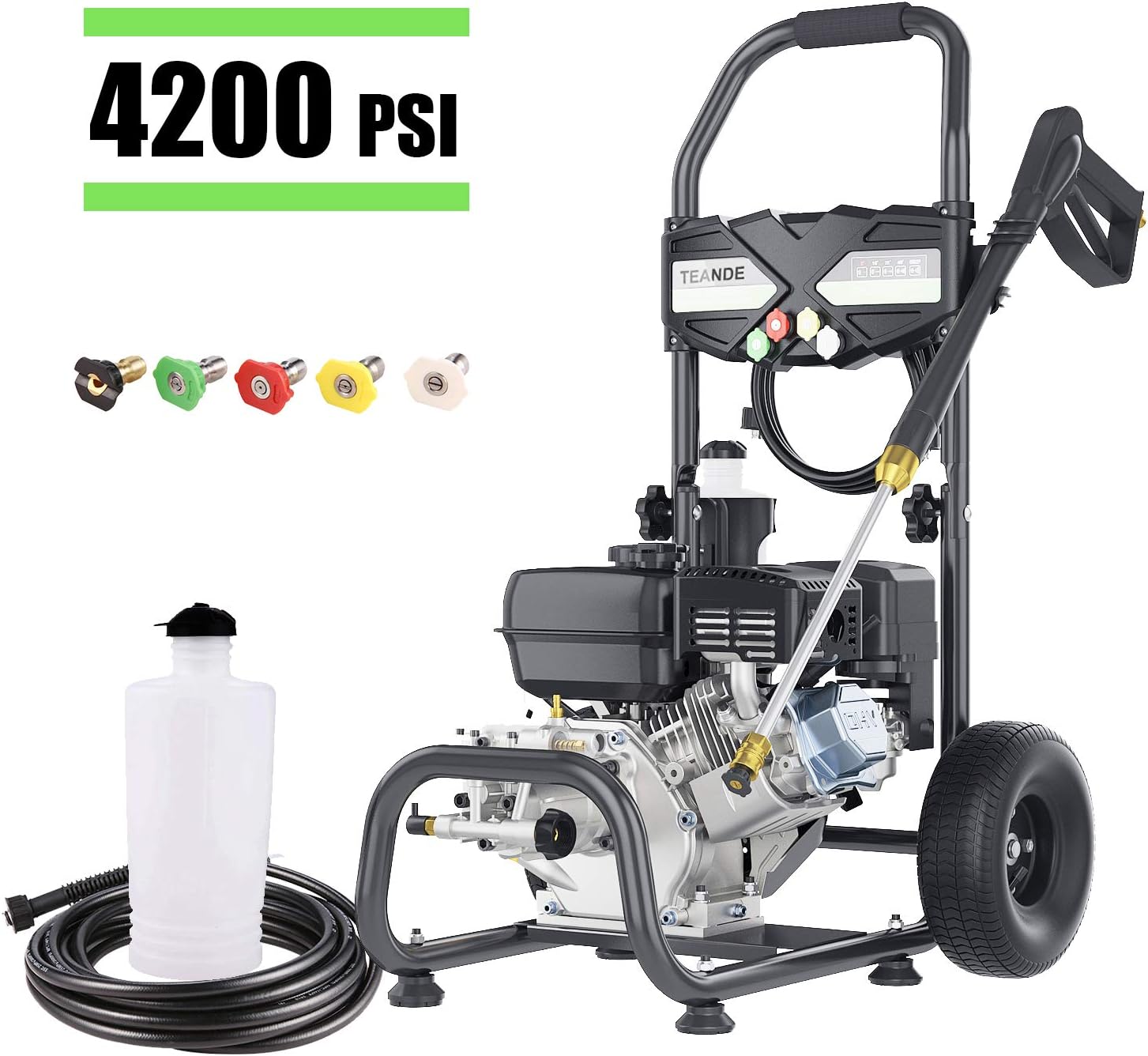 TEANDE 4200PSI Gas Pressure Washer 2.8GPM Power Washer 212CC Gas Pressure Washer Powered, High-Pressure Hose 5 Nozzles (Black)