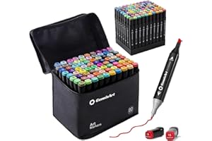 GenuisArt Alcohol Markers,80 Colors Chisel & Fine Dual Tips,Paint Markers For Coloring, Drawing, Sketching, Card Making and DIY Patinting- Perfect for Adults and Kids (Black Barrel, 80)
