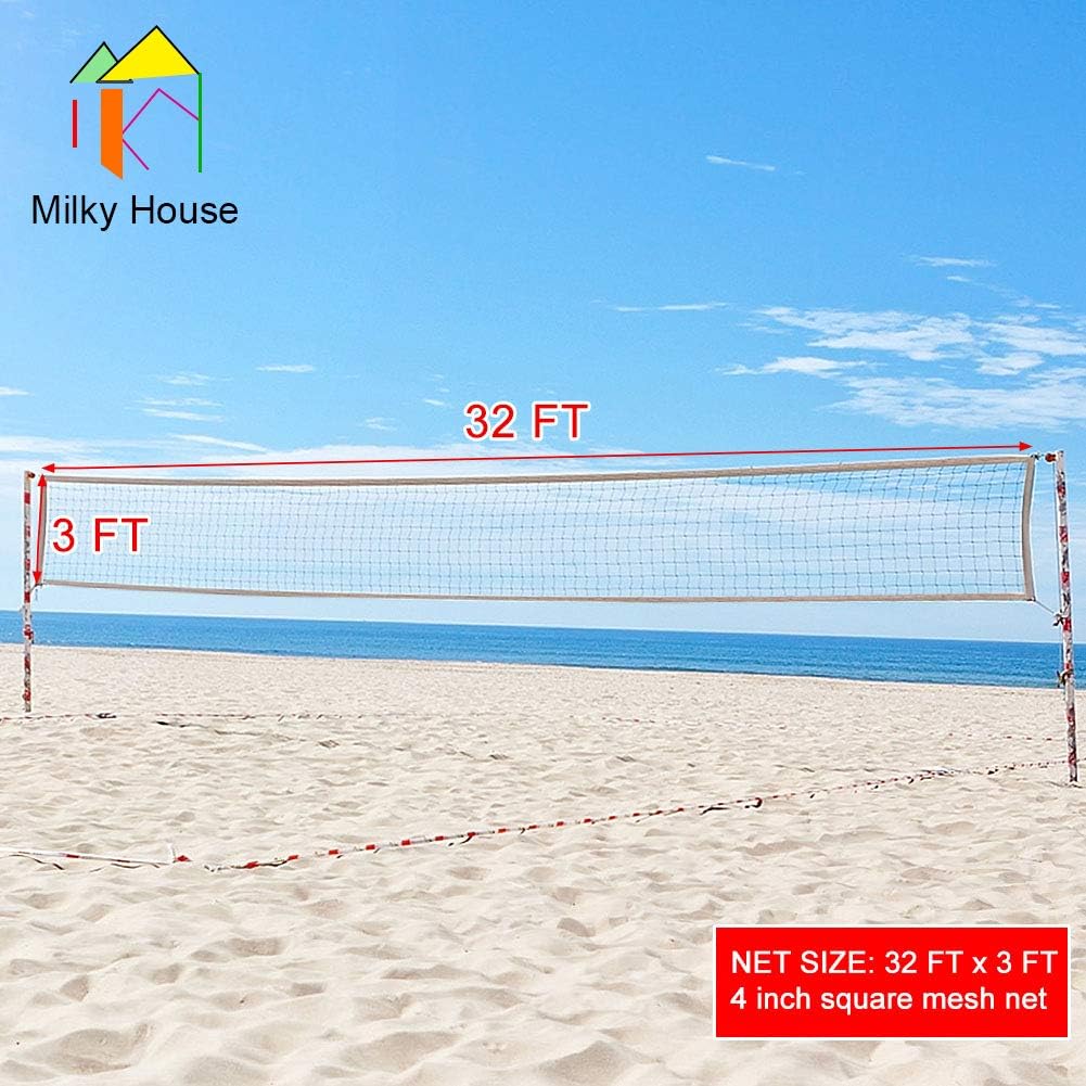 Milky House Volleyball Nets Volleyball Replacement Net for Outdoor or Indoor Sports Backyard Schoolyard Pool Beach (32 FT x 3 FT) Portable Outdoor Volleyball Net, Poles Not Included : Sports & Outdoors