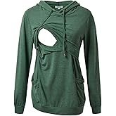 GINKANA Womens Nursing Hoodie Top Sweatshirt Long Sleeve Button Decoration Pockets Shirts Tunic Top