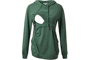 GINKANA Womens Nursing Hoodie Top Sweatshirt Long Sleeve Button Decoration Pockets Shirts Tunic Top