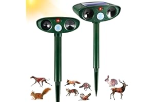 JAHYELEC 2 Pcs Solar Ultrasonic Animal Repeller Outdoor Deer Repellent Devices with Motion Sensor Waterproof Solar Animal Deterrent to Scare Cat Dog Squirrel Rabbit Raccoon Skunk Repellent for Yard Garden Lawn