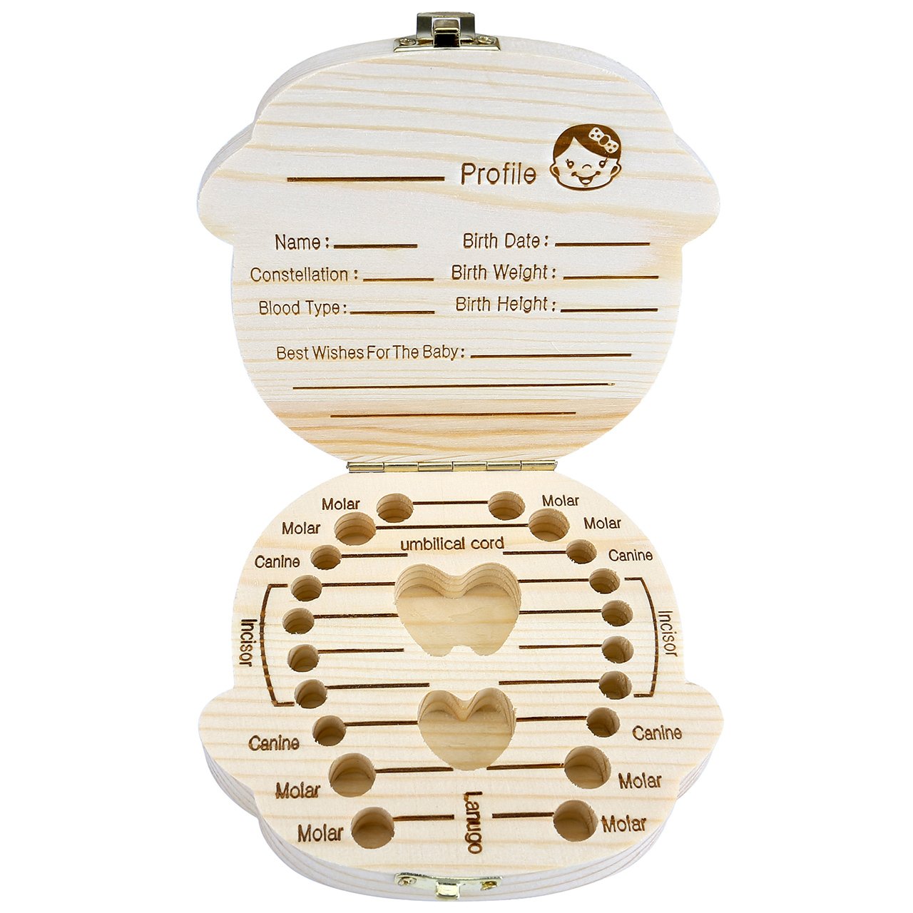 Mogoko baby Kinder Original Holz Haar Milchzahndose Milchzähne Zähne box Kasten mit Englisch Version Souvenir Aufbewahrungsbox (Mädchen)