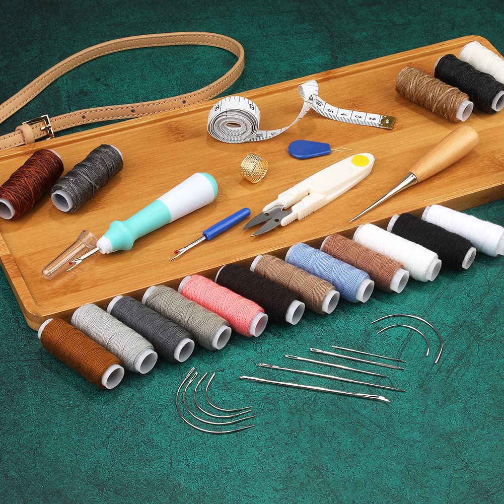 38 pcs Upholstery Repair Sewing Kit, Leather Sewing Kit, Heavy Duty Sewing Kit for Leather Craft DIY with Sewing Awl, Seam Ripper, Leather Hand Sewing Needles, Threader and Leather Sewing Thread