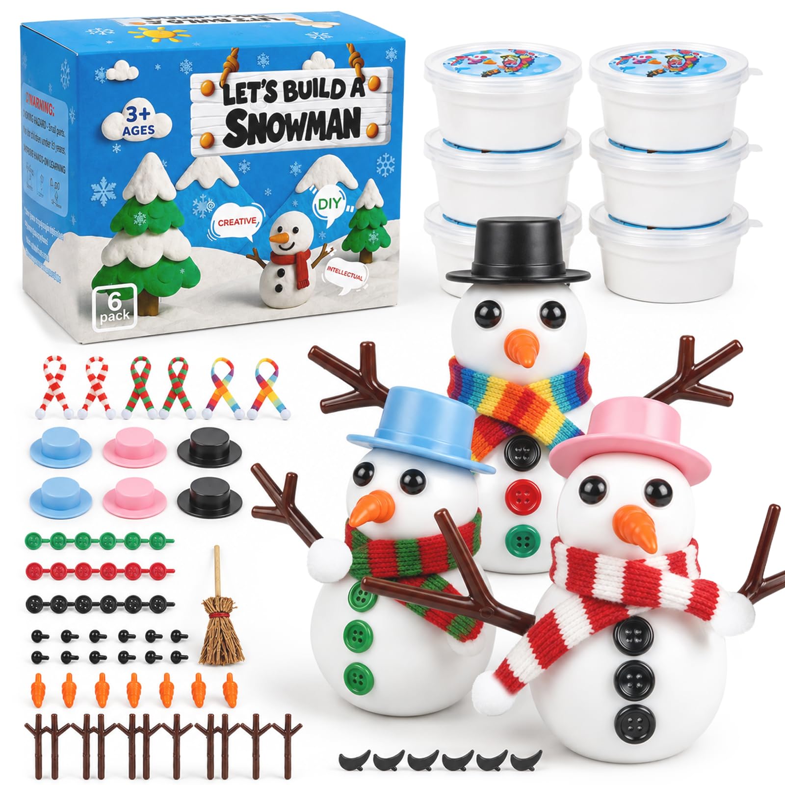 Build a Snowman Kit, 6 Pack Christmas Crafts for Kids, Stocking Stuffers | 6 Snowmen to Build | Air-Dry Clay, No Baking | Non