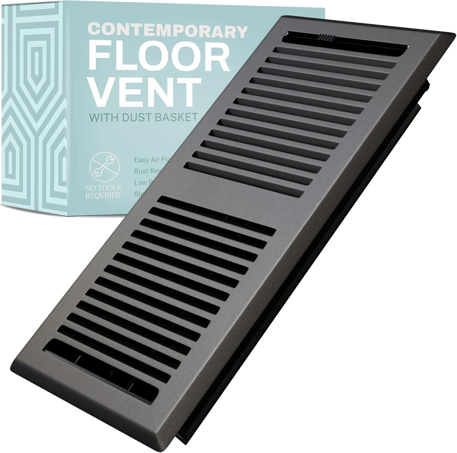 Registers, Grilles & Vents - Home Intuition Contemporary 2x14 Inch Decorative Floor Register Vent with Mesh Cover Trap, Dark Grey