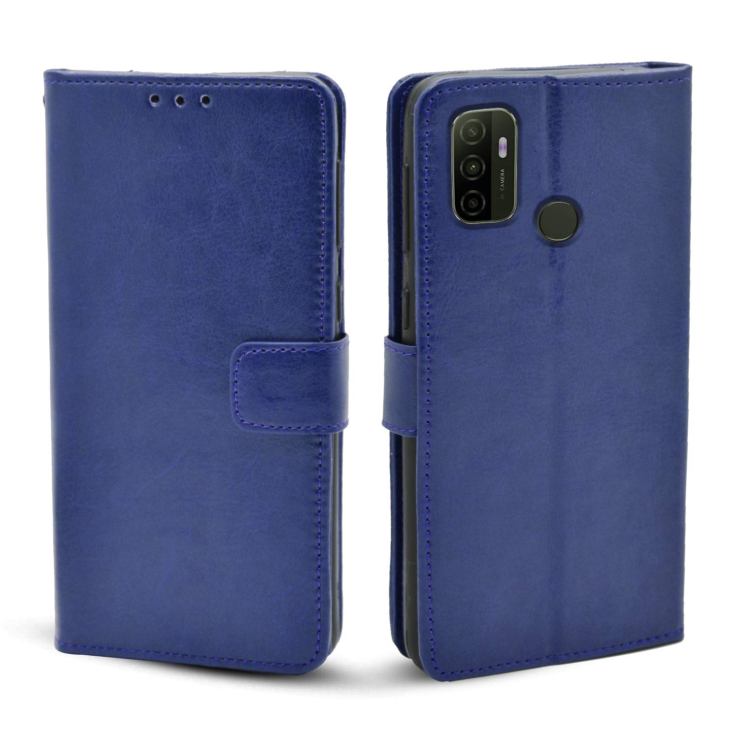 Pikkme Oppo A53 Leather Flip Cover Wallet Case for Oppo A53 (Blue