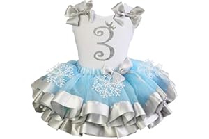 Kirei Sui Girls Princess Snowflake Blue Silver Satin Trimmed Tutu 1st 2nd 3rd 5th Birthday Outfit