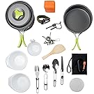 MalloMe Camping Cookware Mess Kit Backpacking Gear & Hiking Outdoors Bug Out Bag Cooking Equipment Cookset | Lightweight, Compact, Durable Pot Pan Bowls - Free Folding Spork, Nylon Bag, Ebook