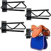 Noliven 4 Pack Wall Mounted Saddle Racks with Pad Bar,Heavy Duty Black Saddle Rack, Sturdy Saddle Rack for British Western Saddles, Blankets and Racks