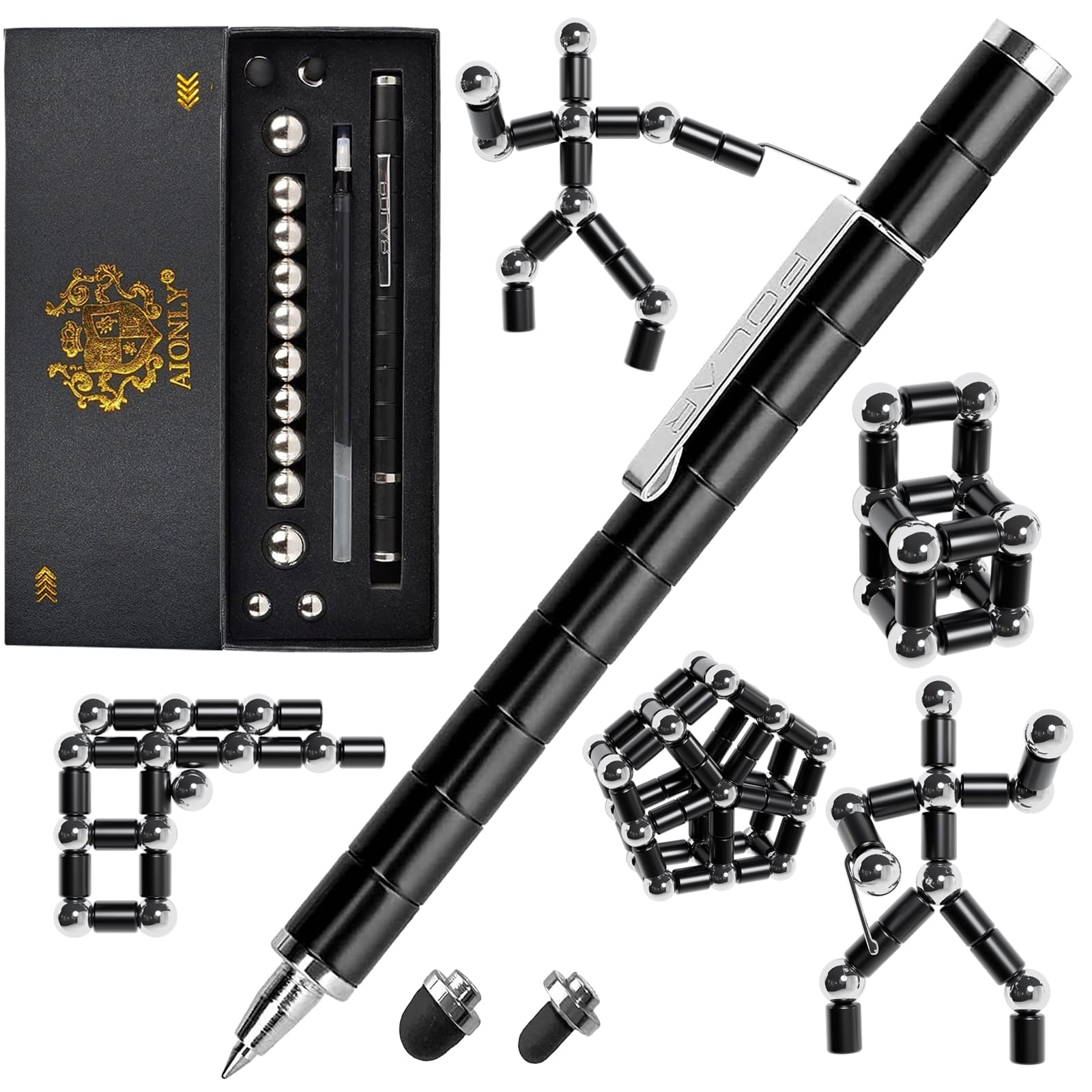Aionly Fidget Magnetic Pen, Decompression Ballpoint Magnet Pen Birthday Gifts for Men Teen, Christmas Stocking Filler Gift For Teenage Boys Girls, Unique Cool Stuff Gadgets (Black) — image 1