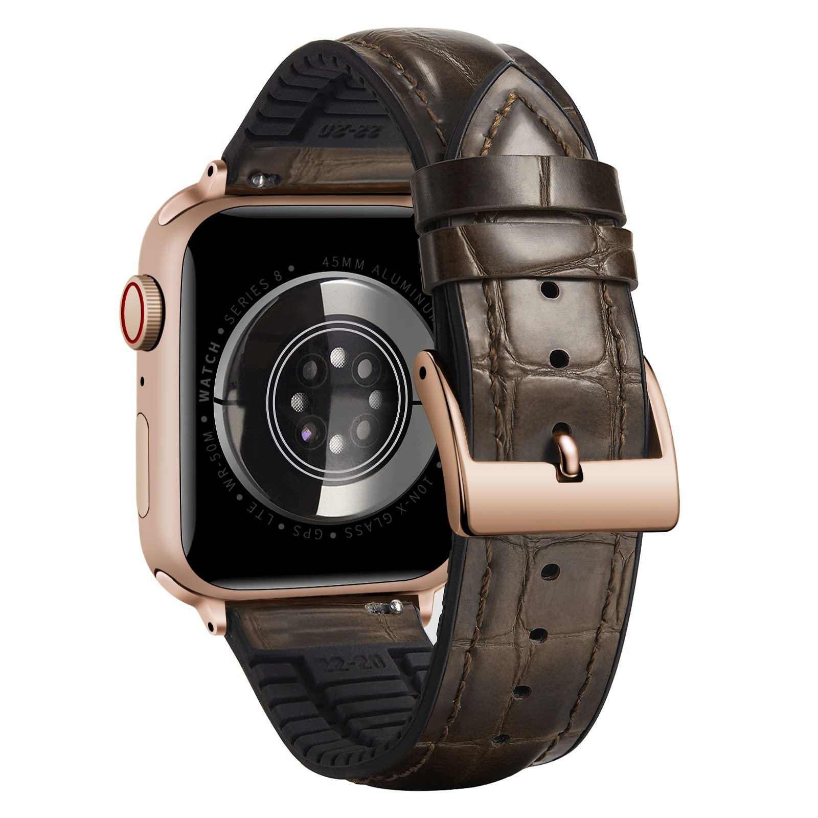 BINLUN Compatible with Apple Watch Strap 49mm 46mm 45mm 44mm 42mm Alligator Pattern Leather Band Silicone Hybrid Replacement Strap Compatible with iWatch Ultra SE Series 11/10/9/8/7/6/5/4/3/2/1,Brown