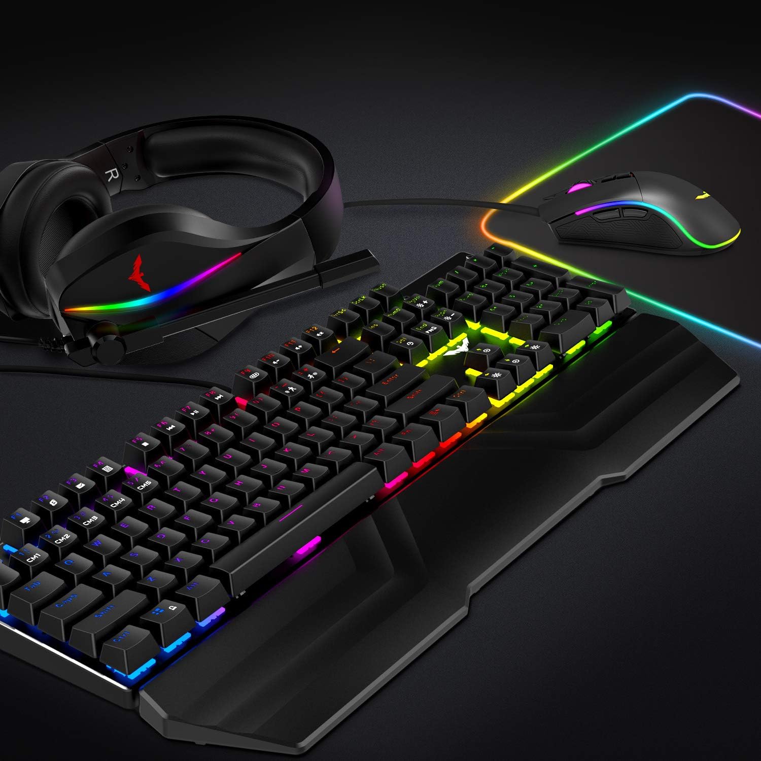 HAVIT Mechanical Keyboard Mouse Headset Kit, Blue Switch Keyboards,Gaming Mouse & RGB Headphones for Laptop Computer PC Games: Computers & Accessories