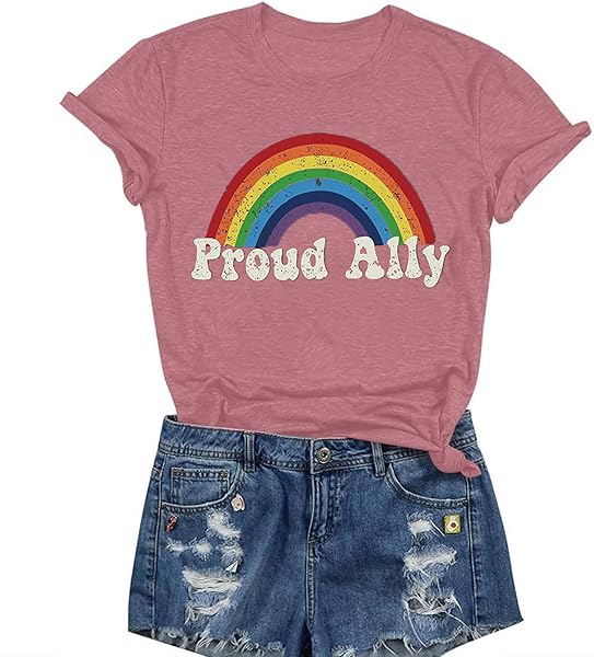 PROUD ALLY SHIRT WOMEN RAINBOW GRAPHIC TSHIRT LGBT EQUALITY SHIRT SUMMER CASUAL SHORT SLEEVE TOPS(PINK1,S)