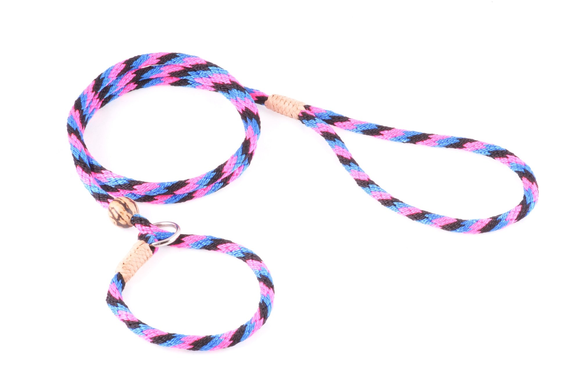 Alvalley Nylon Dog Training Leash with Stopper - Adjustable Nylon Rope Comes with Braided Leather at Ends - Tagua Bead Stopper Slip Lead - Suitable for Walking, and Training