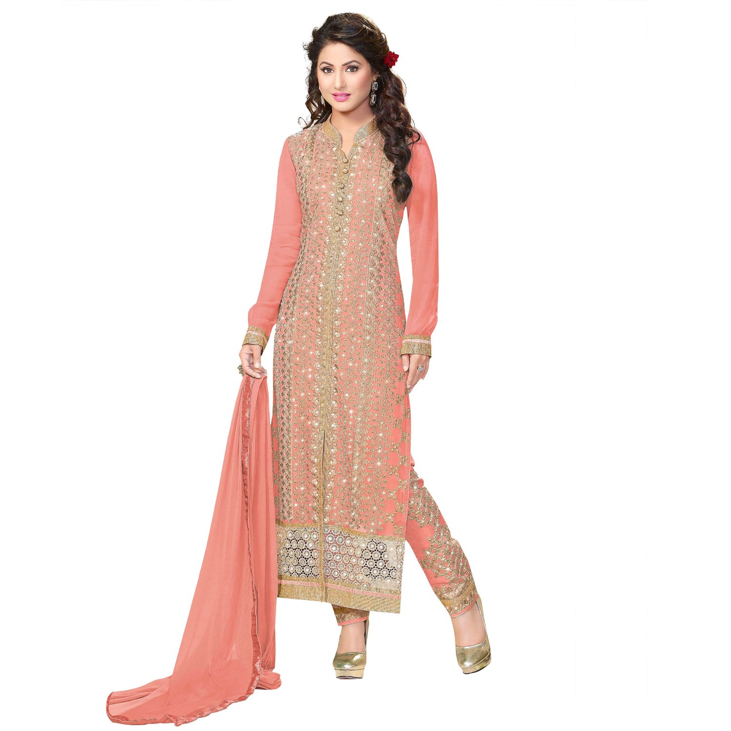 kvsfab women's pure georgette drees material(pink)