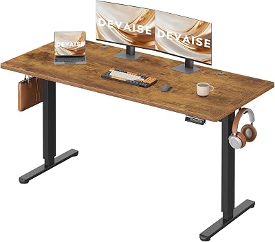 Scrivania Regolabile in Altezza Elettrica 160x70 cm, Scrivania Ufficio Ergonomica con Piano a 2 Sezioni, Funzione Memoria e Sistema Anticollisione, Altezza 72-118 cm,Marrone