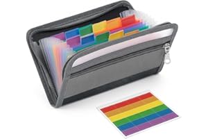 Shpucise A6 Size Small Receipt Coupon Organizer, 13 Pocket Accordion File Folder with Multi Color Tabs, Expandable Portable Z