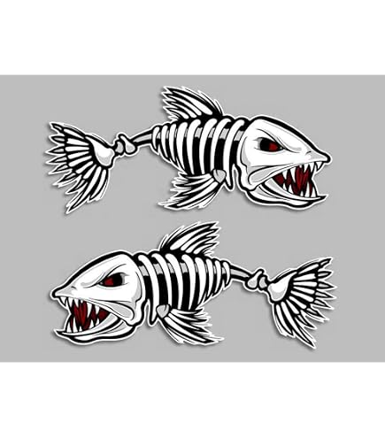 2 Autocollants Décalcomanies Skeleton Fish - Marque 3M - Pour Voiture, Fenêtre, Mur - Fabriqué USA
