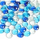 FUTUREPLUSX Flat Glass Marbles 1Lb, 100PCS Fill 0.3L Vol. Premium Blue Mixed Color Flat Gems Fish Tank Rocks Vase Filler Bead