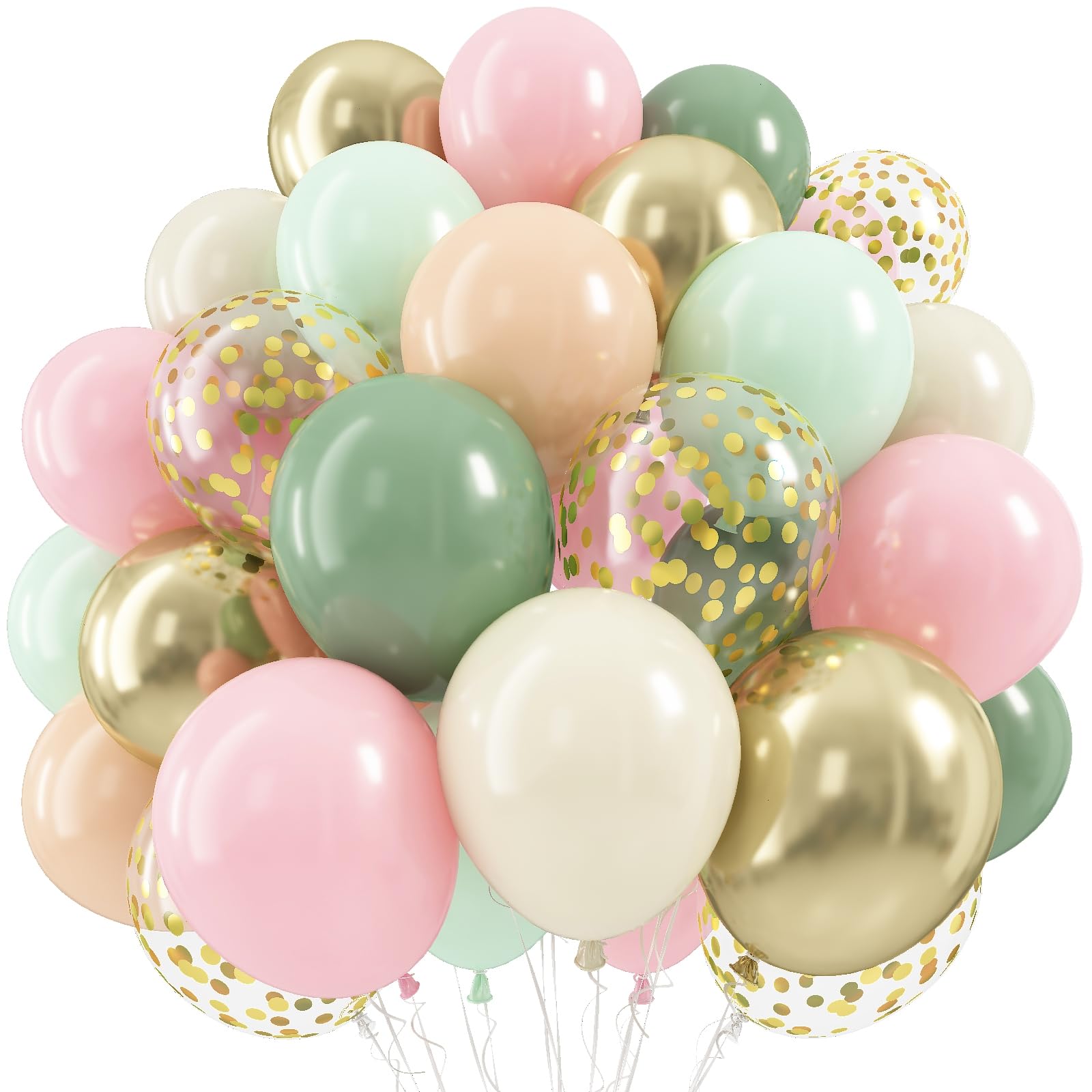 Baby in Bloom Balloons, Dusty Sage Green Pastel Pale Pink Light Orange Ivory White Metallic Gold Balloons with Confetti Floral Balloon for Boho Birthday Party Flower Baby Shower Tea Garden Decorations