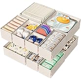 ZenStorage Cotton Linen Drawer Organizer for Baby Clothes, 12Pack Multi-Size Nursery Dresser Dividers for Clothes, Premium Foldable Storage Bins for Bedroom, Closet and Diaper Table, Beige