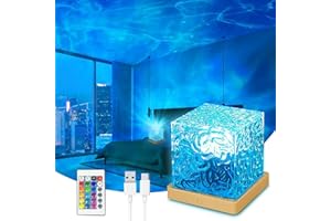 Lum enas lamp for Bathroom, Rechargeable Ocean Wave Projector Lamp, 3/16 Color LED, Touch and Remote Control, Wireless Bedsid