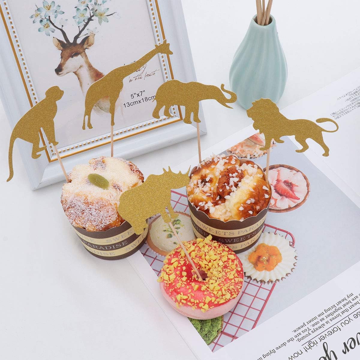 Cuisine Maison Figurines Pour Gateaux Hemoton Pcs Or Glitter Animaux Gateau Decoration Lion Monkey Rhinoceros Elephant Girafe Forme Cupcake Toppers Pics Pour Fete Anniversaire