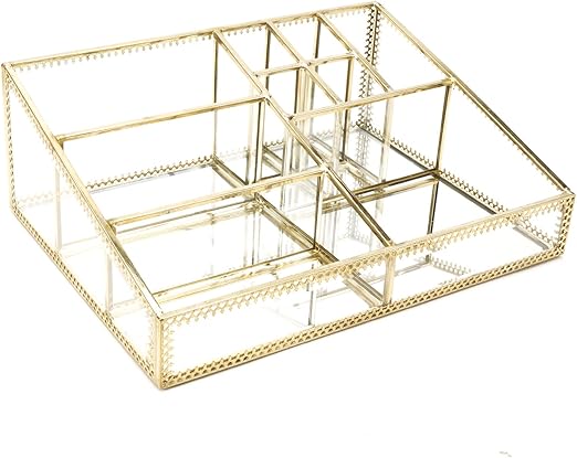 Amazon Com Hersoo Gold Mirrored Vanity Tray Glass Makeup Display Organizer Dresser Comestic Storage For Palette Lipstick Brushes Skincare Perfumes Bathroom Accessories Home Kitchen