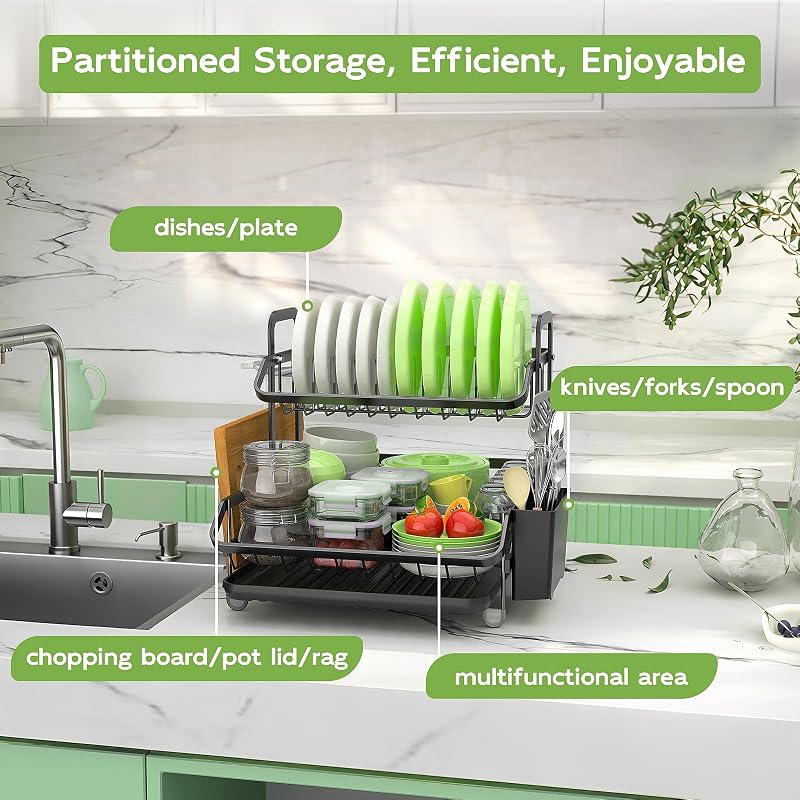 2 Niveles Escurridor de Platos, Estante de Escurreplatos Cocina Organizador