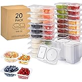 20 Sets Reusable Snack Containers with Lids,2-Compartment Condiment & Dip Container for Refrigeration,Take-Out Sauces,Portion Control,Meal Prep,Leakproof BPA-Free,Small Snack Pack Box for Adult Kid