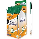 Bic Cristal Medium Smudge-free Ballpoint Pen, 1.0mm Tip Line, Green, Ideal for Office and School, Pack of 50