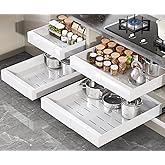 Seinloes 4 Pack Pull Out Cabinet Organizer 21" Deep,Full Extension 3 Slide Rails Slide Out Drawers With Raising Pad for Framed Cabinets,Expandable Width (12.3"-20.5"),No Drill Roll Out Shelves,White